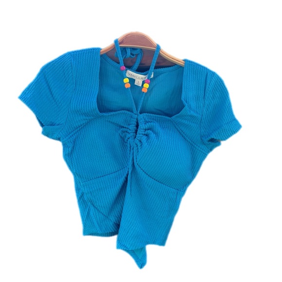 Blue Ribbed Crop Top - Picture 2 of 2